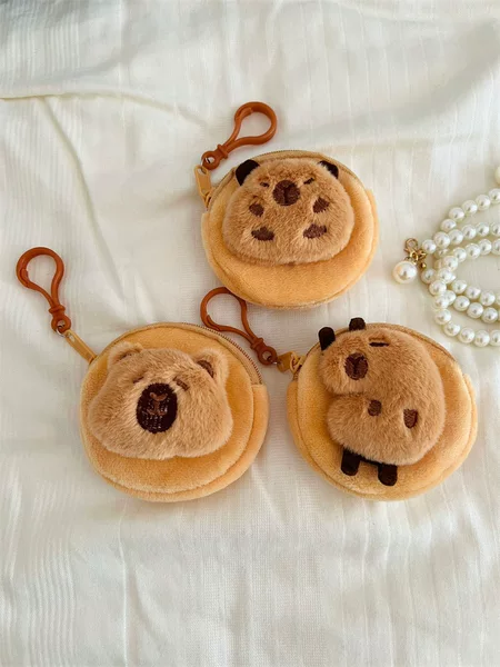 New Kapibara Plush Coin Purse, Portable Round Earphone Case, Cute Girly Mini Storage Bag