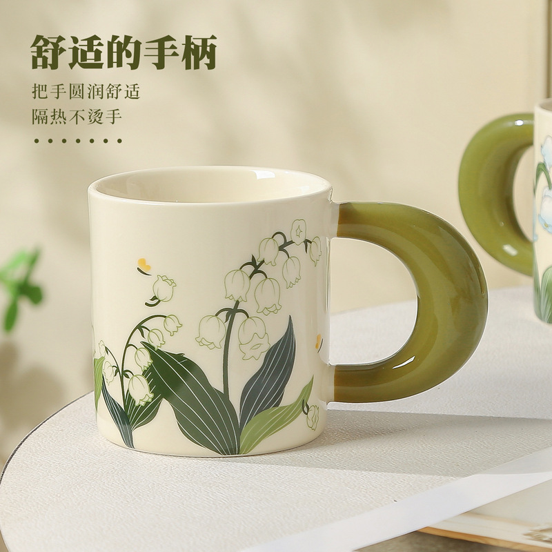 铃兰花系列陶瓷杯高颜值马克杯盖＋勺伴手礼杯子情侣杯办公室水杯|undefined