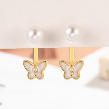 精致锆石蝴蝶后挂式珍珠耳钉女生高级感法式耳坠小众设计一款两戴