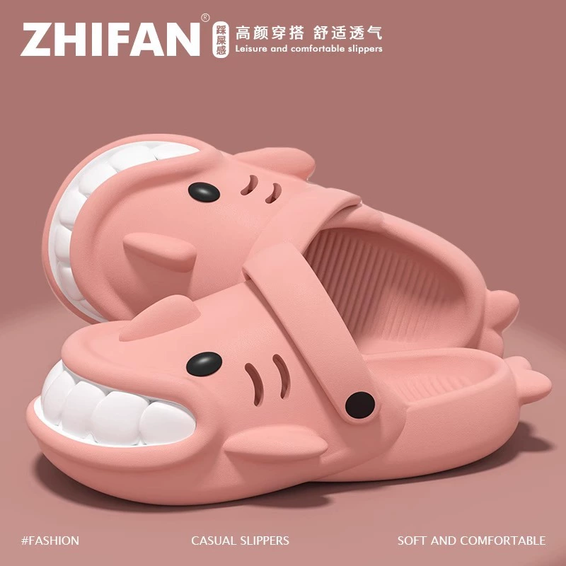 Милые женские летние сандалии с рисунком акулы, новинка 2024 года, нескользящие мужские тапочки на толстой подошве с носком