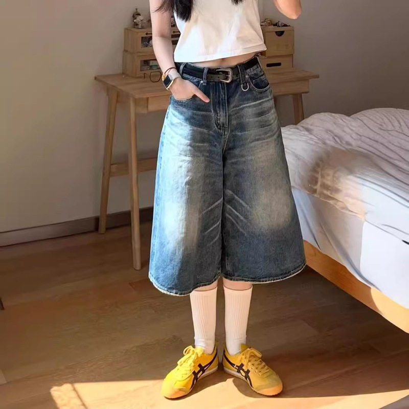 2024 Vintage Wide-leg Denim Cropped Pants Unisex Summer Thin All-match Harlan Denim Pants Loose Trendy 2024 Vintage Wide-leg Denim Cropped Pants Unisex Summer Thin All-match Harlan Denim Pants Loose Trendy