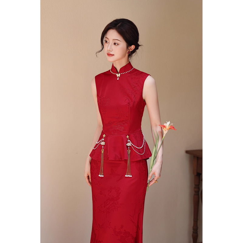 新中式旗袍女2025新款夏敬酒服新娘订婚礼服裙女高端轻奢小众晨袍|undefined