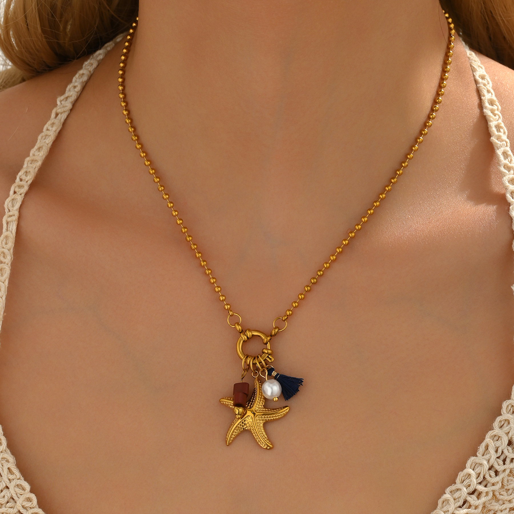 Summer marine pendant pearl with tassels