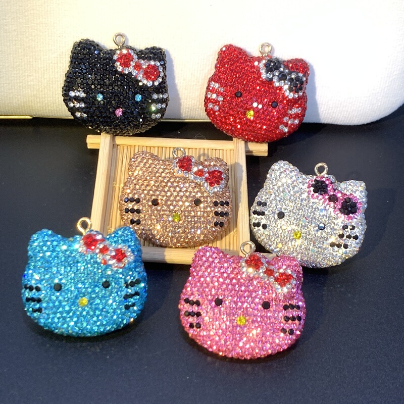 Cute Diamond-Encrusted Cat Head Key Pendant Small Gift Accessory Kitty Cat Bag Pendant Car Key Chain Wholesale