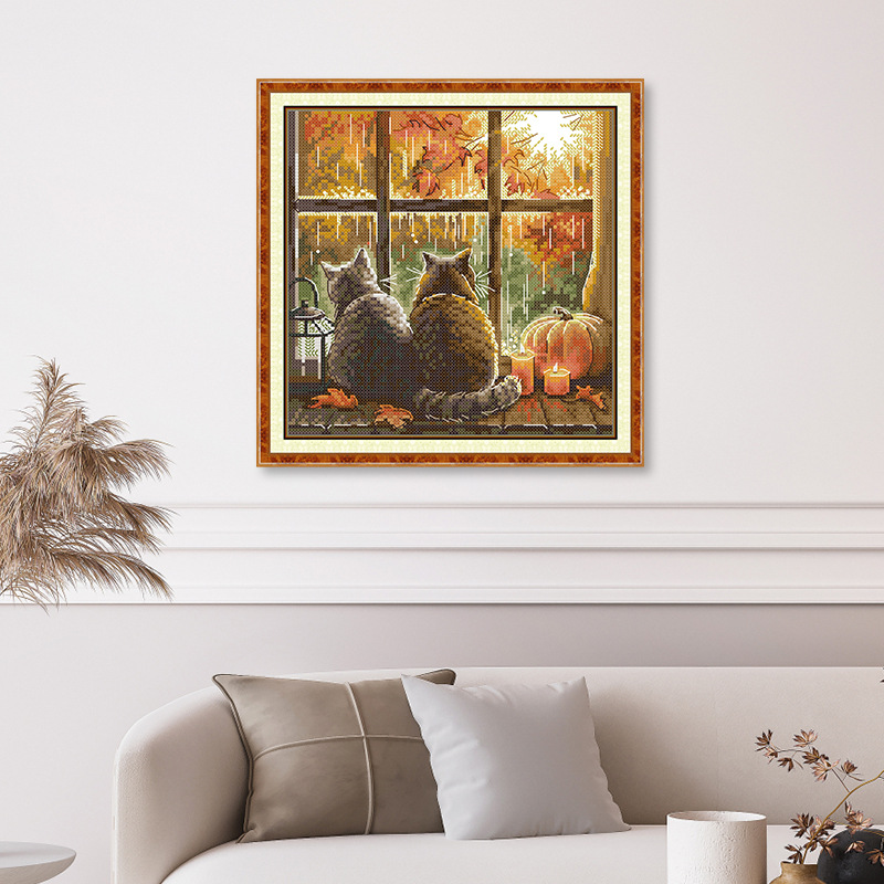 NKF新款 十字绣线绣动物系列窗台上的猫咪全棉套装自己绣一件代发