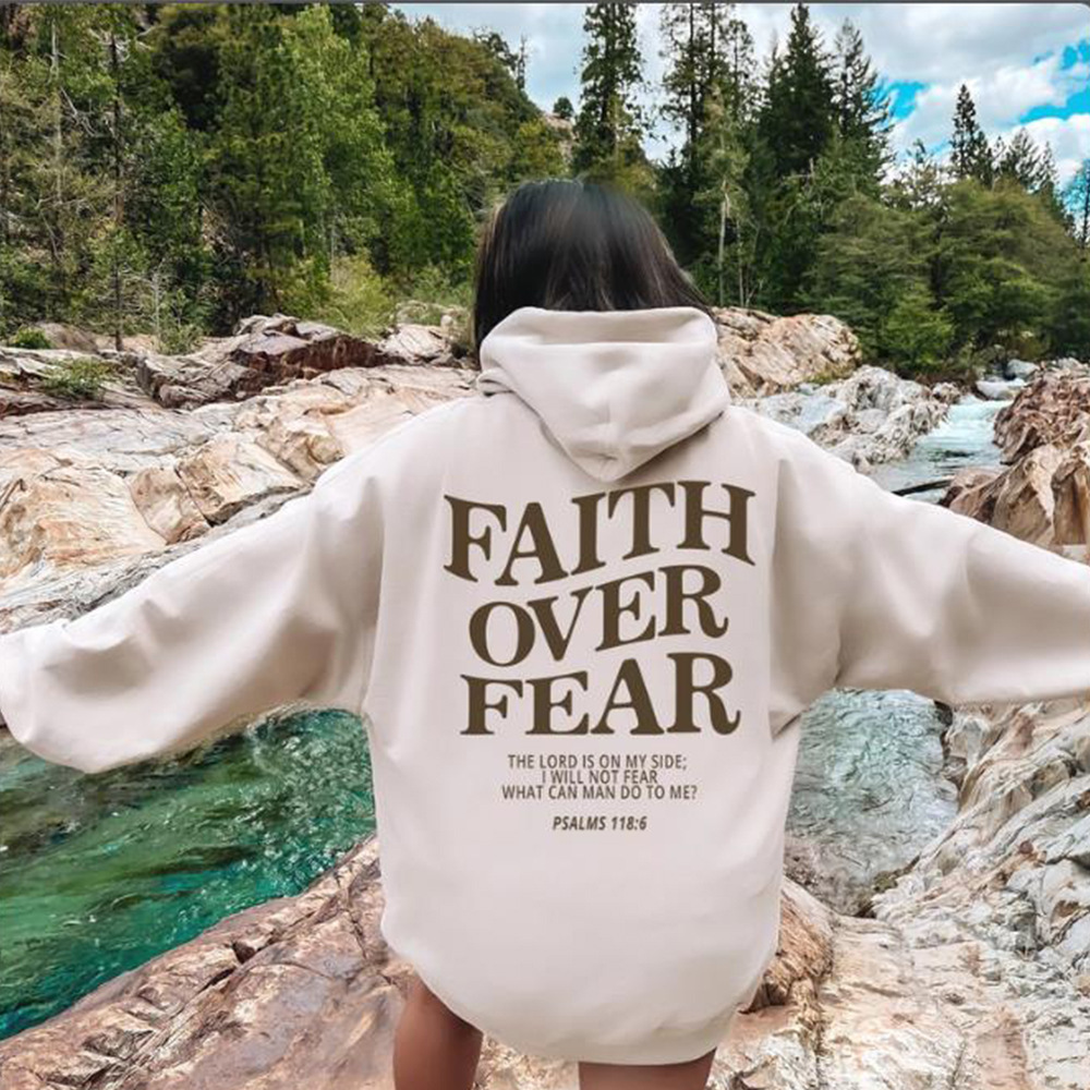 Comercio exterior Amazon AliExpress 2025 nuevo suéter de mujer, suéter suelto de manga larga Faith Over con capucha