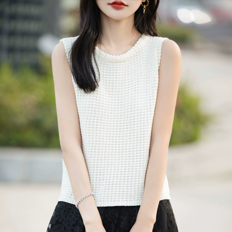 2024 Новый корейский хлопчатобумажный трикотажный жилет с круглым вырезом