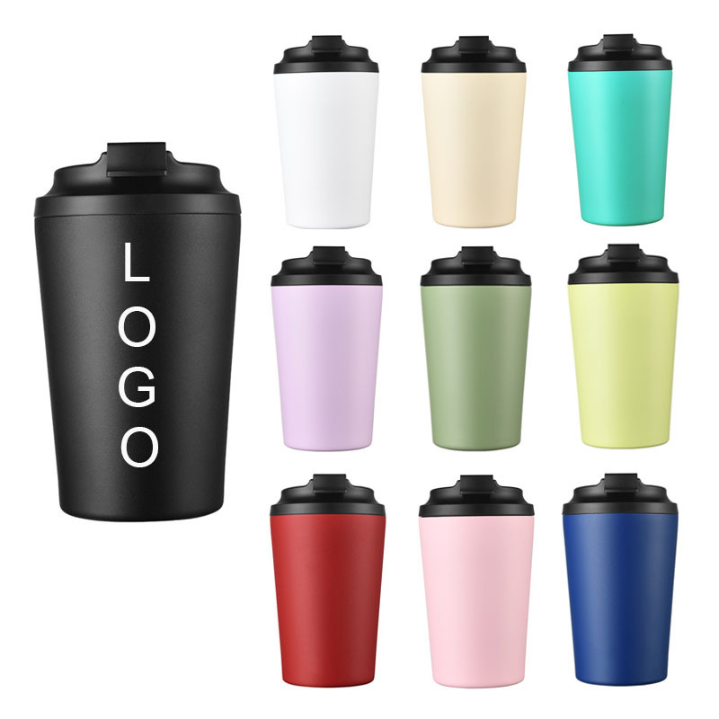 新品12oz咖啡杯304不锈钢双层带刻度保温杯防漏防滑垫随行保冷杯