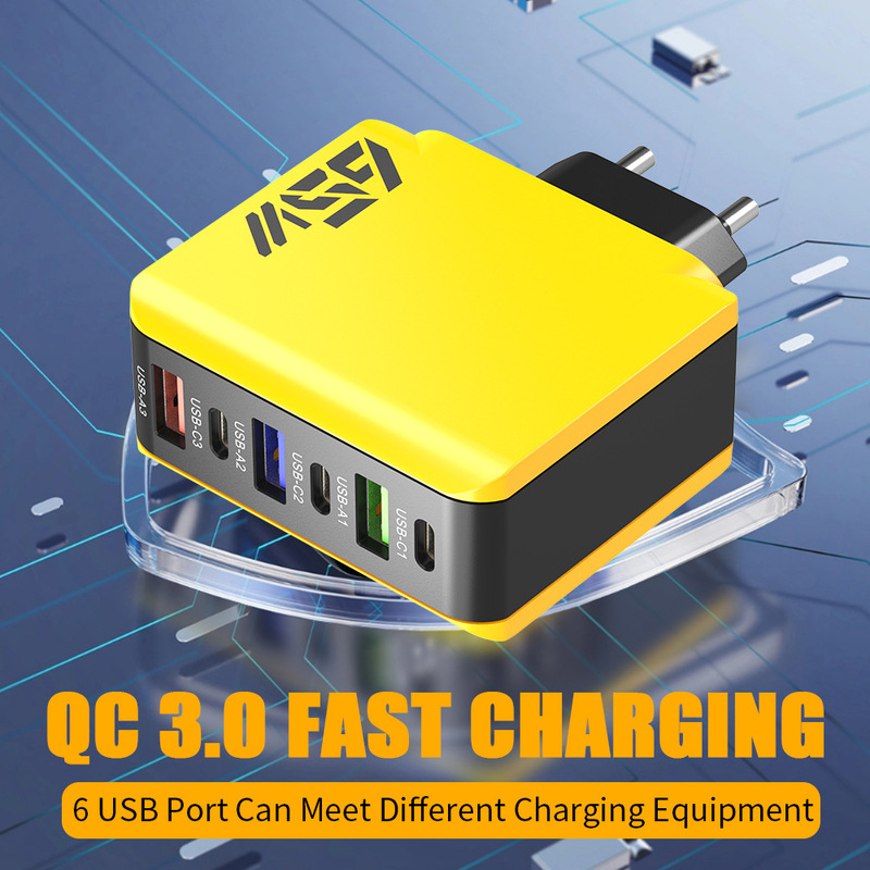TYPE-C USB multi-port mobile phone charger multi-port 3U 3C European and American British charging head printing 65W adapter