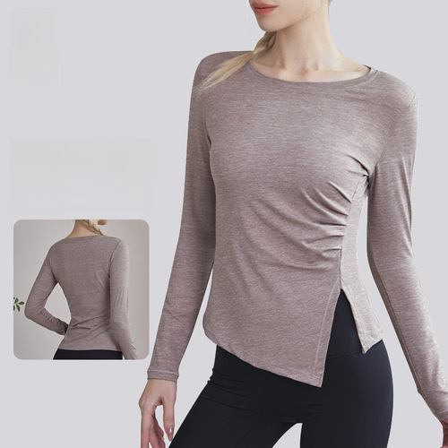 Women's Stretch Slimming Exercise Top Quick-Drying Breathable Running Long-Sleeve Yoga Clothes for Plus Size 220 lbs