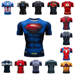 ヨーロッパとアメリカのアベンジャーズ 3D Tシャツスポーツタイツメンズ吸汗性フィットネスバスケットボールユニフォームメンズ半袖弾性