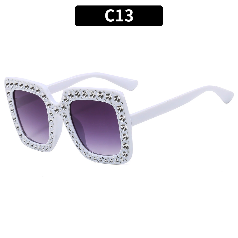 Retro Square Sunglasses, Multicolour European Style, Oversized Rhinestone Frame