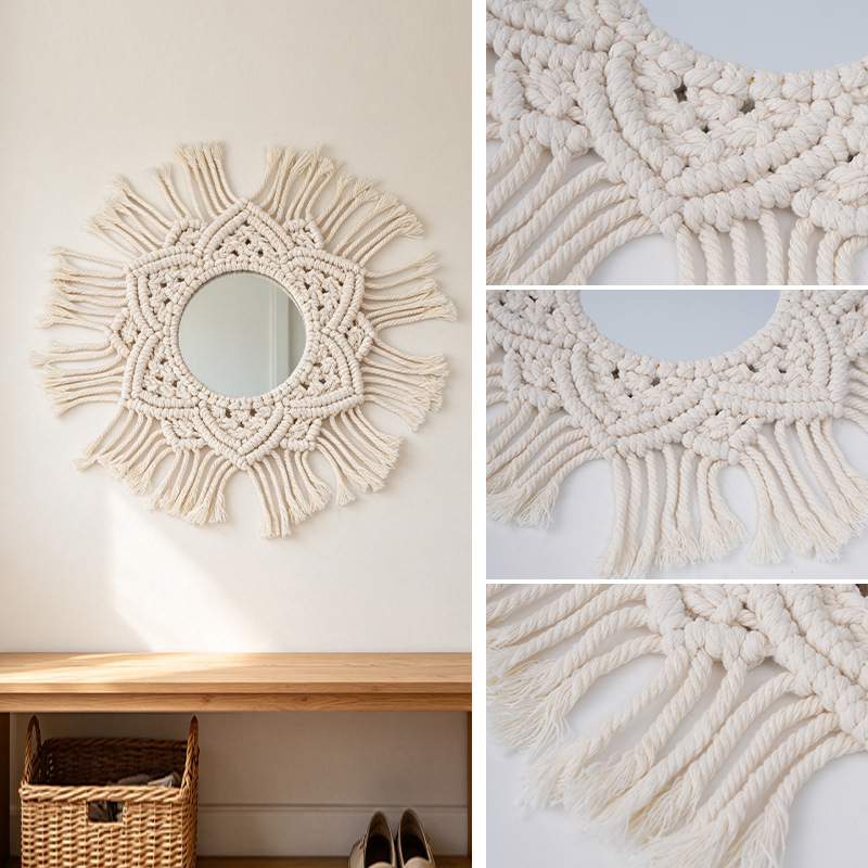 Tapices de tejido a mano transfronterizo espejo bohemio sala de estar dormitorio pared mirror maquillaje creativo pared mirror decoración
