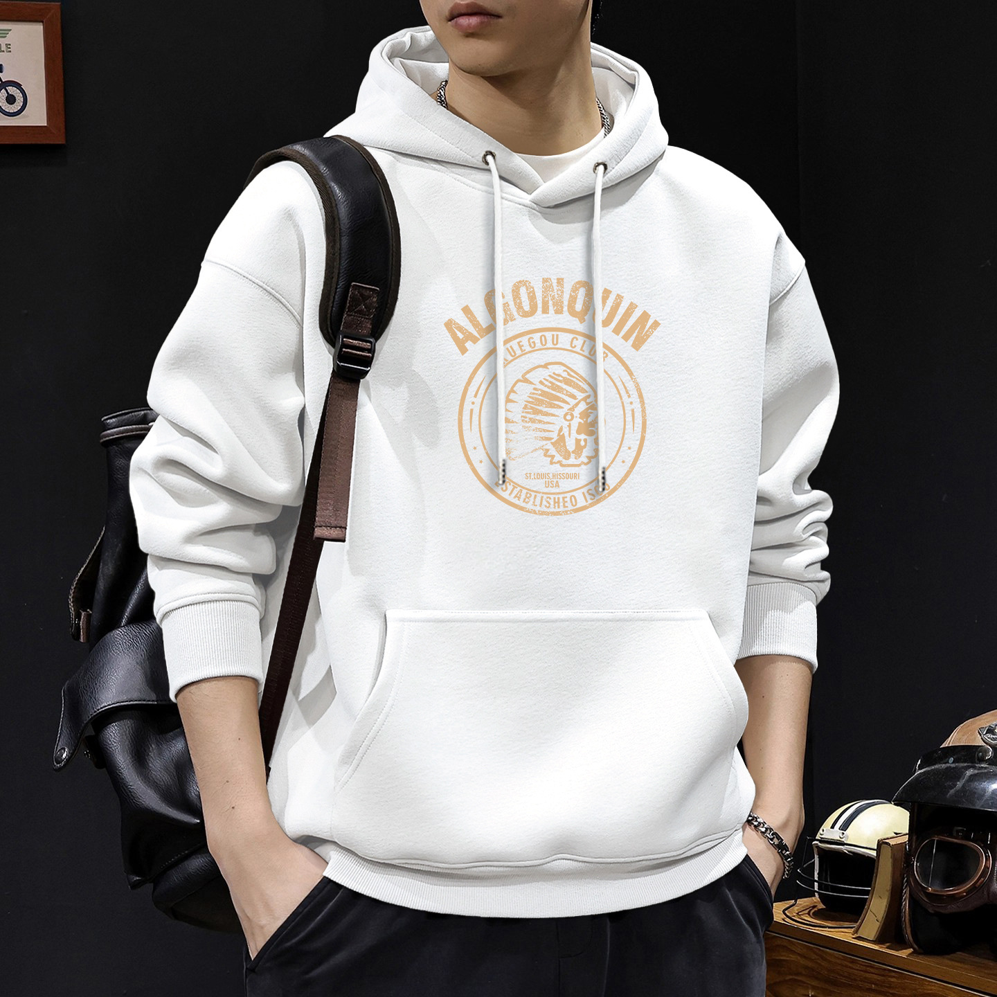 Chaqueta encapuchada masculina primavera y otoño marca de moda americana chaqueta de peso retrogrado chaqueta de pareja casual suelta camisa con sombrero de manga larga
