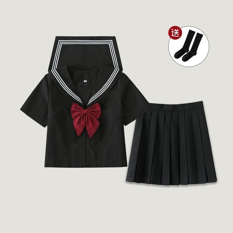白黒三本JK制服スカートベーシック本格セーラー服日本カレッジスタイルスーツ半袖ミドル服レディース夏|undefined