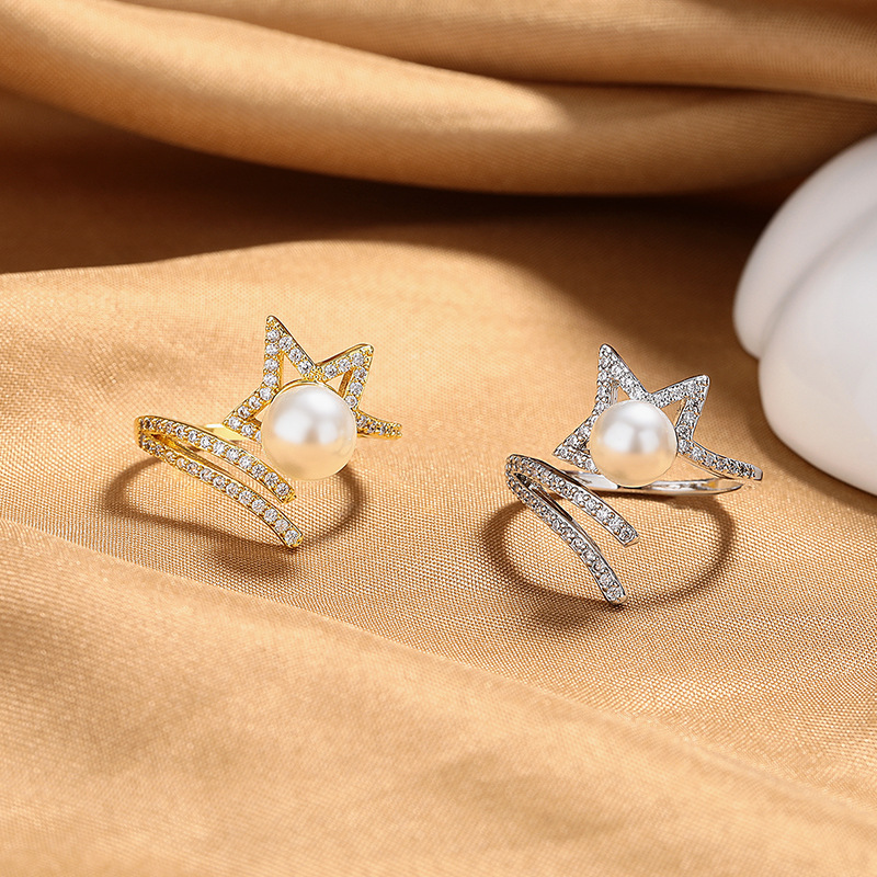 Open Pearl Ring For Women With Micro Pave Diamond Detail_voghion.com