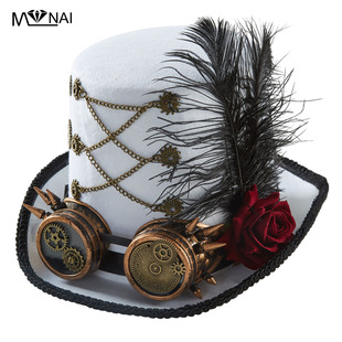 Punk Topper Cosplay Gothic Vintage Goggles Dark Rose Gear Chain Hat