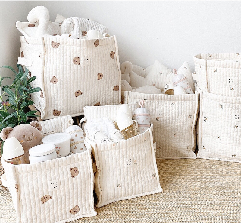 Ins Style Cute Bear Olive Embroidered Storage Basket Baby Bottle Diaper Doll Storage Basket