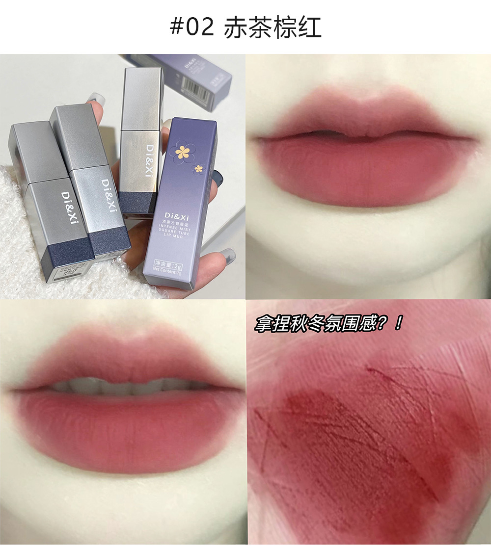 DI&XI Thick Fog Velvet Lip Gloss matte Whitening Square Tube Red Lift color Versatile and affordable cross-border wholesale makeup undefined