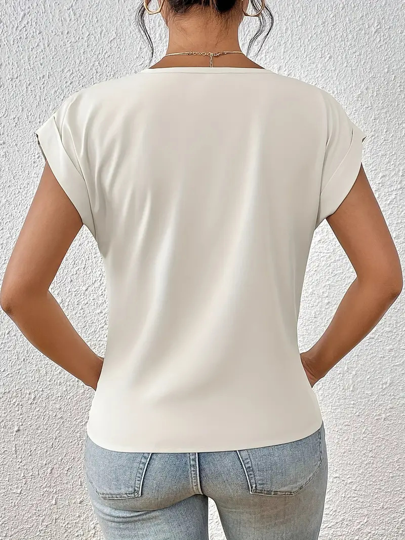 236g Weight Short Sleeve Sleeve Length Spandex, Polyester Fabric Type Long Top Length T-shirt Tops Type Casual, Daily Occasion V Neck Neckline Loose Fit Type Solid Color Pattern Summer Season Women's Gender Casual, Elegant Style Wholesale Women's Spandex Polyester Casual Elegant Solid Color Short Sleeve T-Shirts 2
