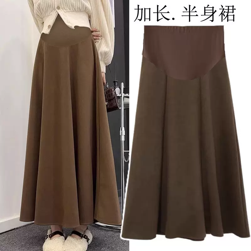 孕妇半身裙春秋季2024新款休闲百搭孕妇半裙春秋款外出托腹A字裙
