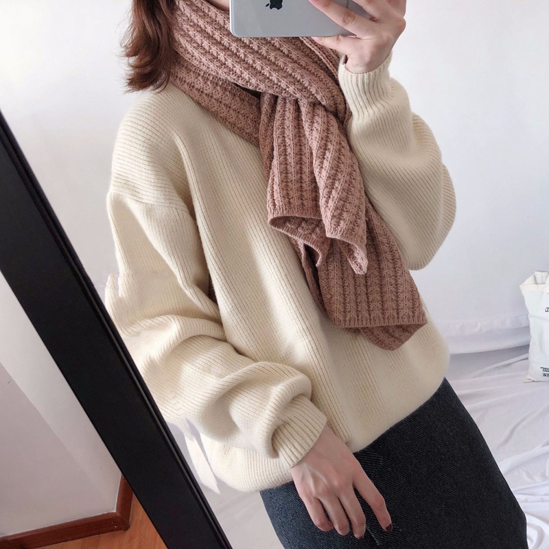 Winter Season Women's Gender Japanese Style, Sweet Style Women's Japanese Style Sweet Solid Color Yarn Scarf