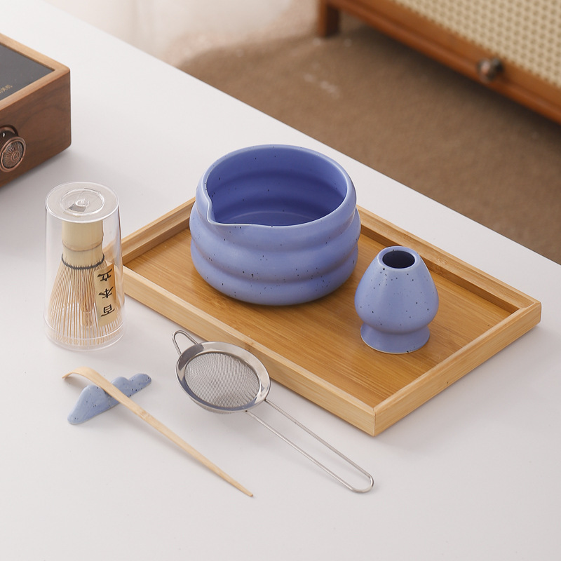 7件套Matcha set 紫色黑墨点茶筅抹茶刷百本立陶瓷抹茶碗工具套装|undefined