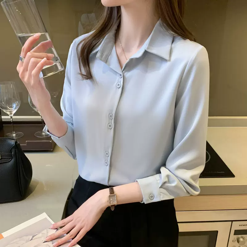 桑蚕丝上衣气质洋气春秋真丝新款时尚港味法式复古女士衬衫长袖