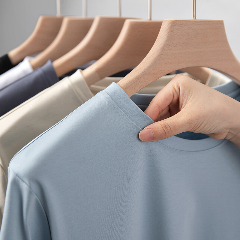 Light 80 175g horse cotton pure white long sleeve men's T-shirt machine washable soft shoulder crew neck top