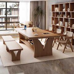 原木の長いテーブルを厳選して、家庭用の木の机の二重の仕切り板の創意的な事務机の仕事台の大きい書道のテーブルを選びます。