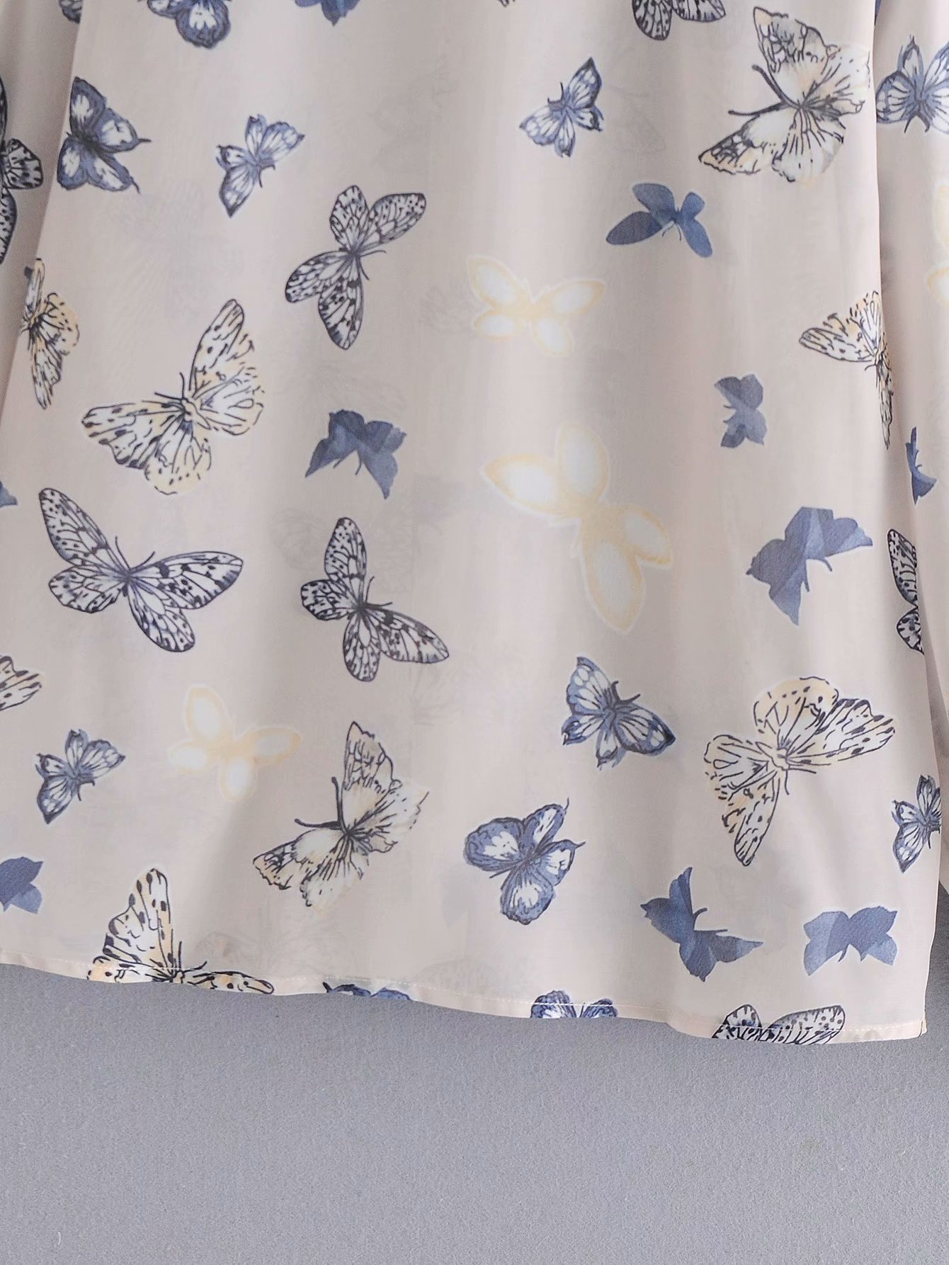 lapel lantern sleeve butterfly print shirt  NSAM26212