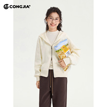 女童短款卫衣外套2025秋装新款儿童设计感双拉链连帽开衫洋气上衣