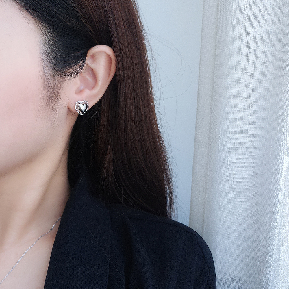 Plating Design 1 Pair 925 Sterling Silver Heart Shape Ear Studs