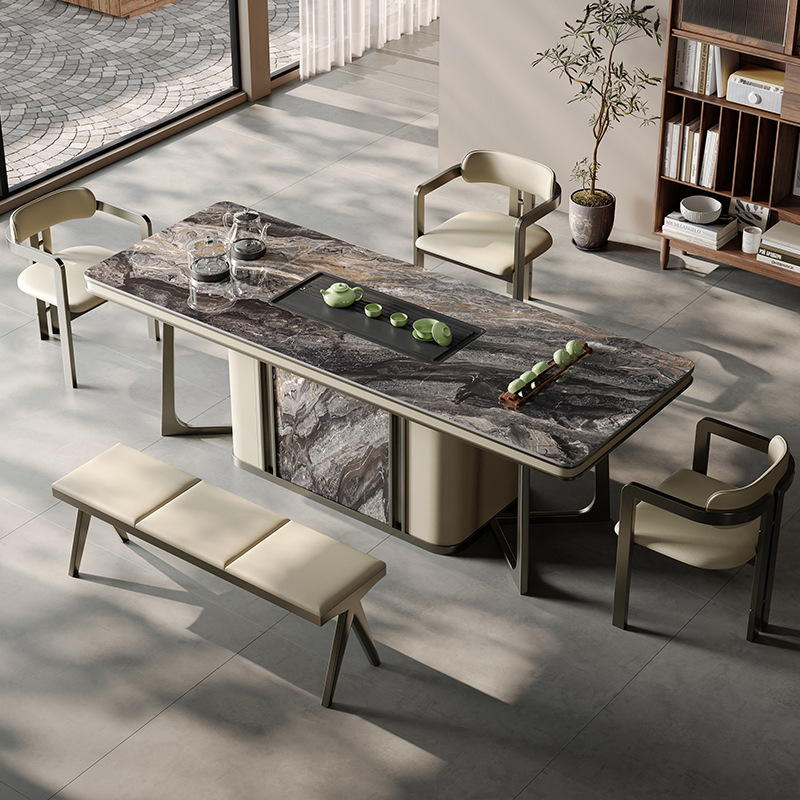 Luxury Stone Rock Plate Tea Table Table Modern Light Luxury Office Tea Table Large Plate Table Advanced Sense Set Tea Table and Chair Combination