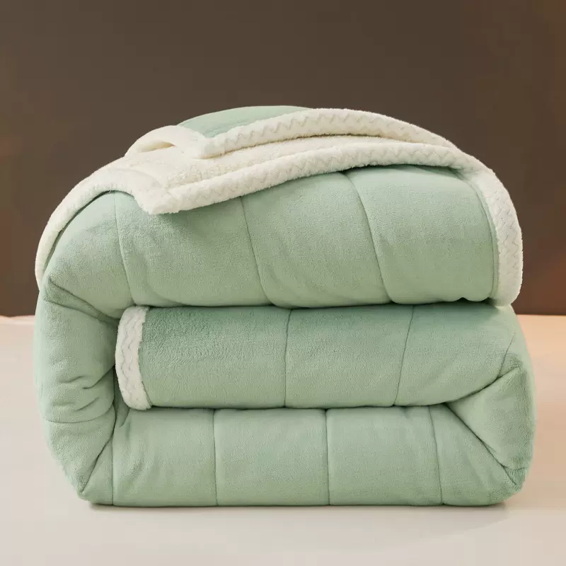 牛奶绒夹棉毛毯三层加厚保暖冬季珊瑚法兰绒沙发盖毯被午睡小毯子