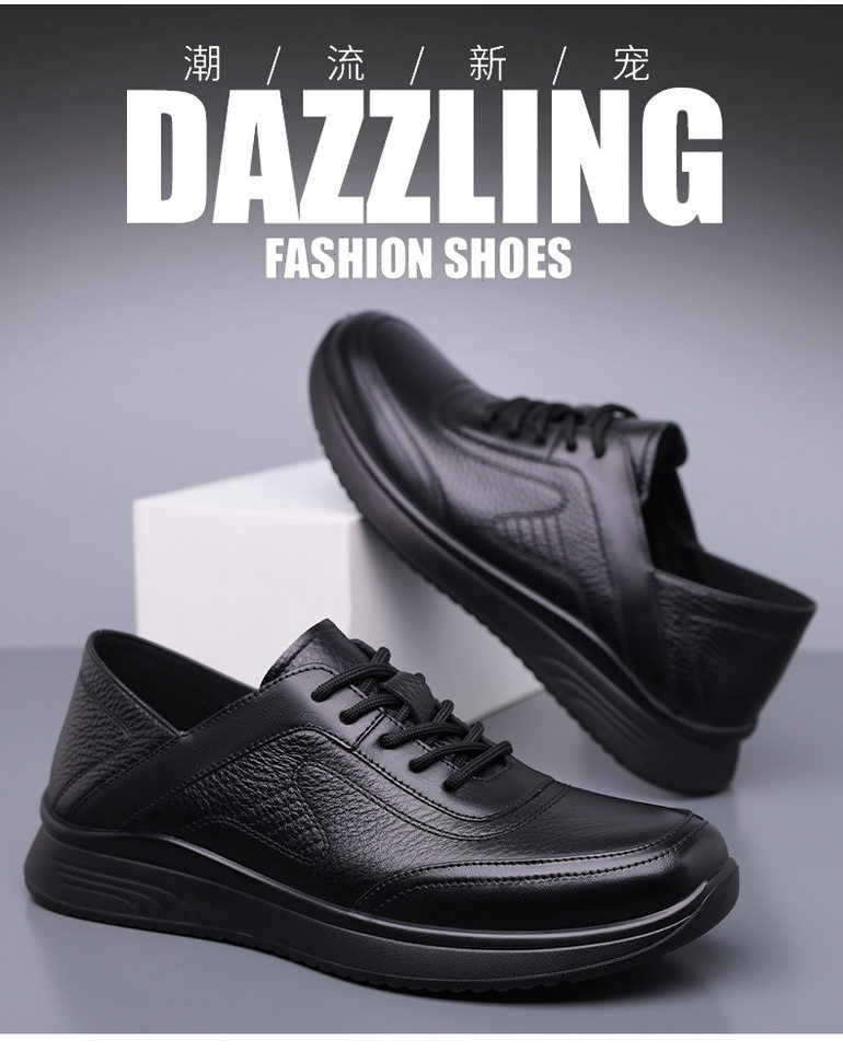 Giày lười nam da bò thật mũi tròn đế mềm chống trượt, kiểu slip-on nhẹ chân — D7913 Đen chi tiết 4