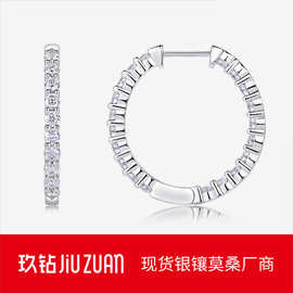 跨境S925银莫桑石耳环耳圈 temu亚马逊热卖 耳饰品批发