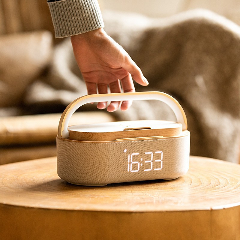 Multifunctional Radio with Ambient Light, Blue and White Noise, Popular Wireless Charging Speaker for Mobile Phones