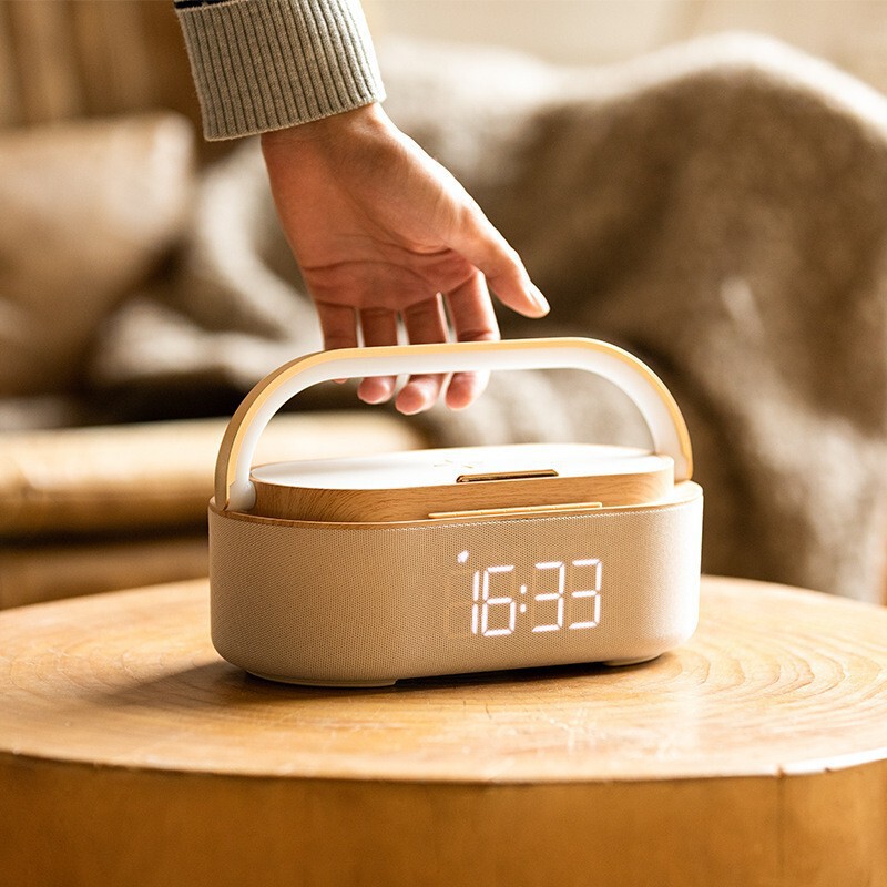 Multifunctional Radio with Ambient Light, Blue and White Noise, Popular Wireless Charging Speaker for Mobile Phones