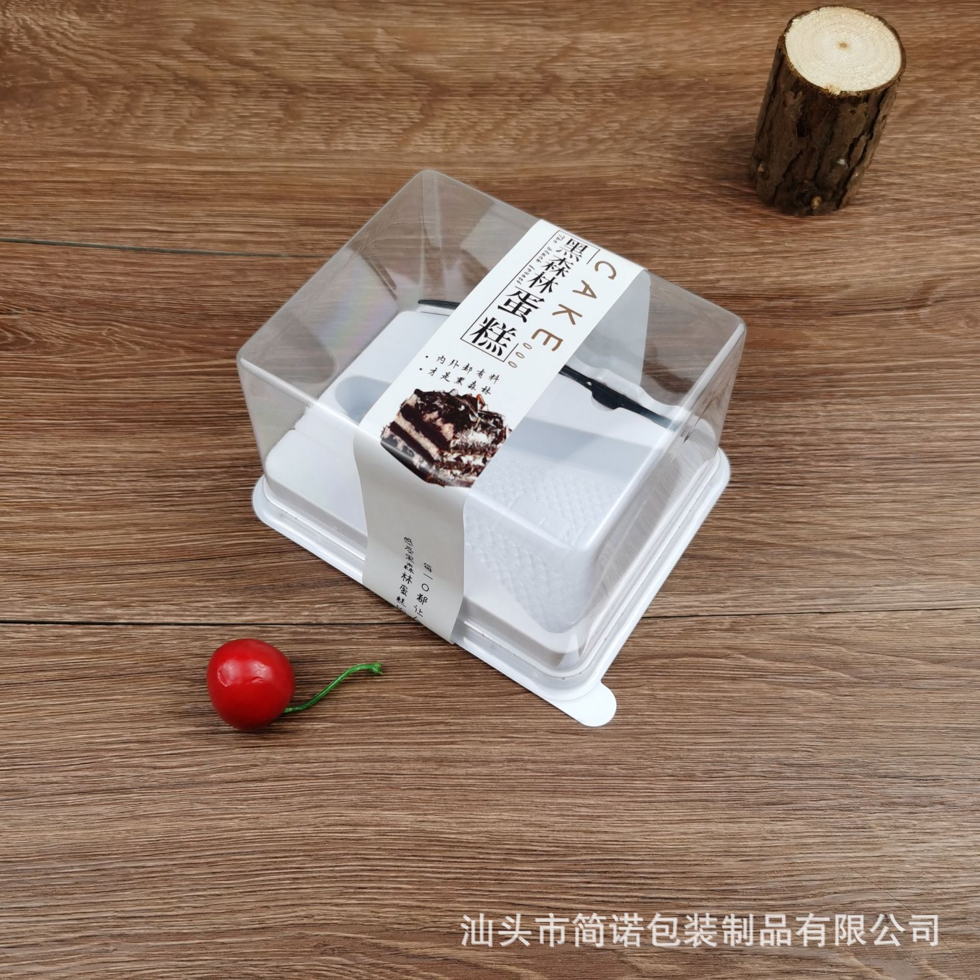 Triángulo grueso corte de fresa Mango mousse caja de pastel caja de embalaje de mil capas con tenedor tapa antiniebla transparente