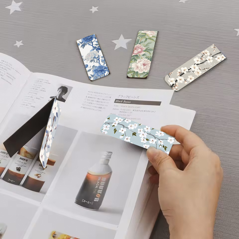 31g Weight Bookmark Stationery Type 1 Set Quantity School, Graduation Occasion Paper Card, Magnet Material Flower Pattern Pastoral Style 1 Set Flower School Graduation Paper Card Magnet Pastoral Bookmark 2