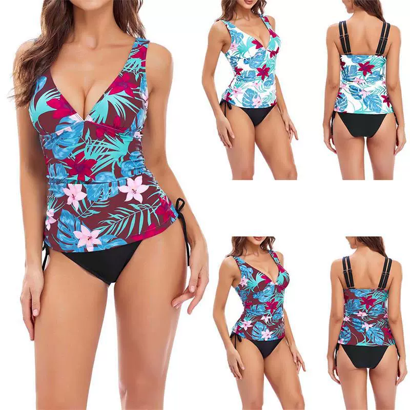 Купальник‑топ с юбкой (tankini) в европейском стиле, V‑образный вырез, со шнуровкой, S–XXL