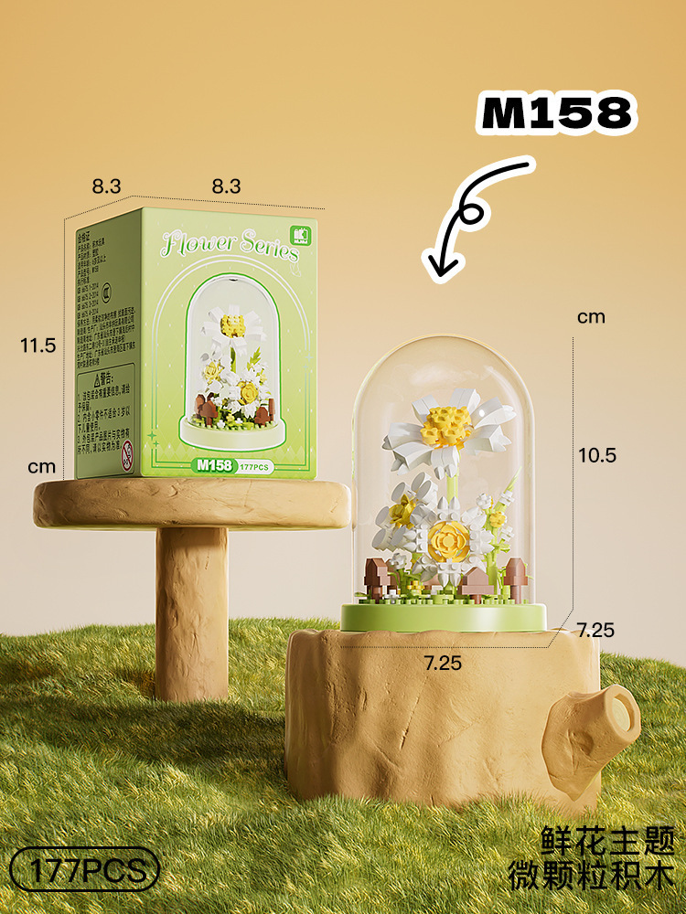 Compatible rosa claveles flores árbol alto ensamblaje bloques de flores en maceta juguetes para niños chicas diy hecha a mano