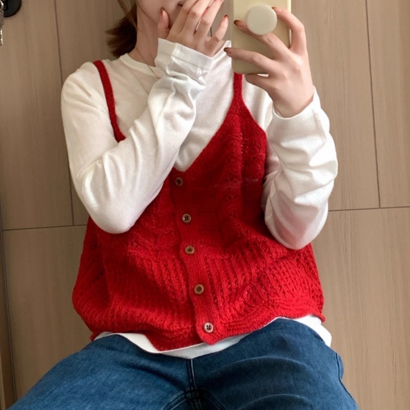 镂空针织吊带马甲女2025年秋冬季新款叠穿背心韩版穿搭个性上衣潮|undefined