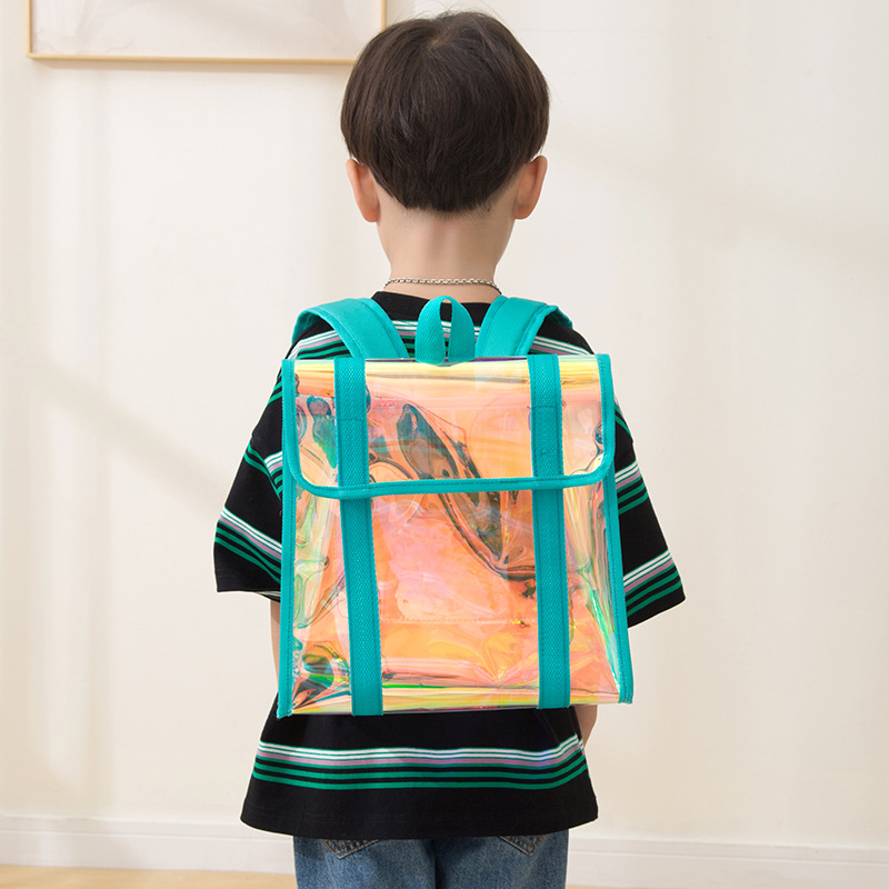 Children's Trend Double Shoulder Bag PVC Laser Glitter Color One Shoulder Jelly Bag TPU Rainbow Glitter Cool Student Casual Outdoor Bag