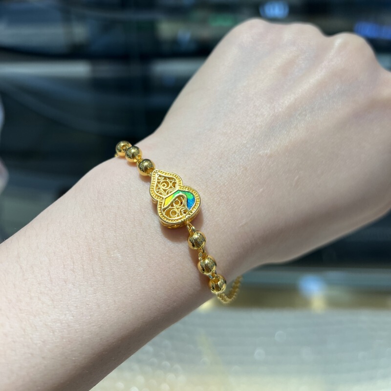 18K Gold Gourd Bracelet Au750 Color Gold Enamel Cut Out Gourd Bracelet High-End National Style Hand Jewelry Water Shell Gold