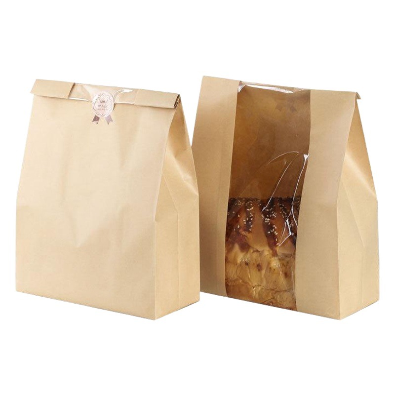 Bolsas para tostadas en existencia, bolsas de embalaje para alimentos con ventana transparente, bolsas para pan de papel kraft con borde enrollado, venta al por mayor, gran venta en Amazon.