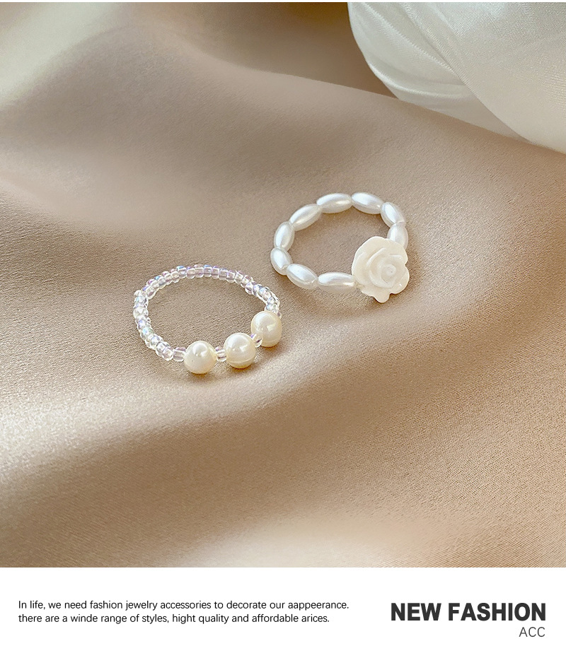 Minority Fashion Simple Pearl Set Rings Design Personality Flower Ring Internet Celebrity Same Style Mori Style Index Finger Ring display picture 5