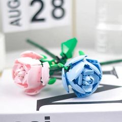 永生花粉玫瑰蓝玫瑰花朵室内摆件拼装积木礼物情人节送女友批发