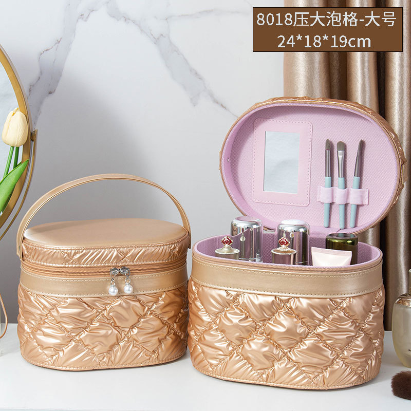 2025 nuevo estuche de cosméticos de gran capacidad, maleta de burbujas de cuero de pu, caja de almacenamiento de herramientas de belleza portátil de alto valor